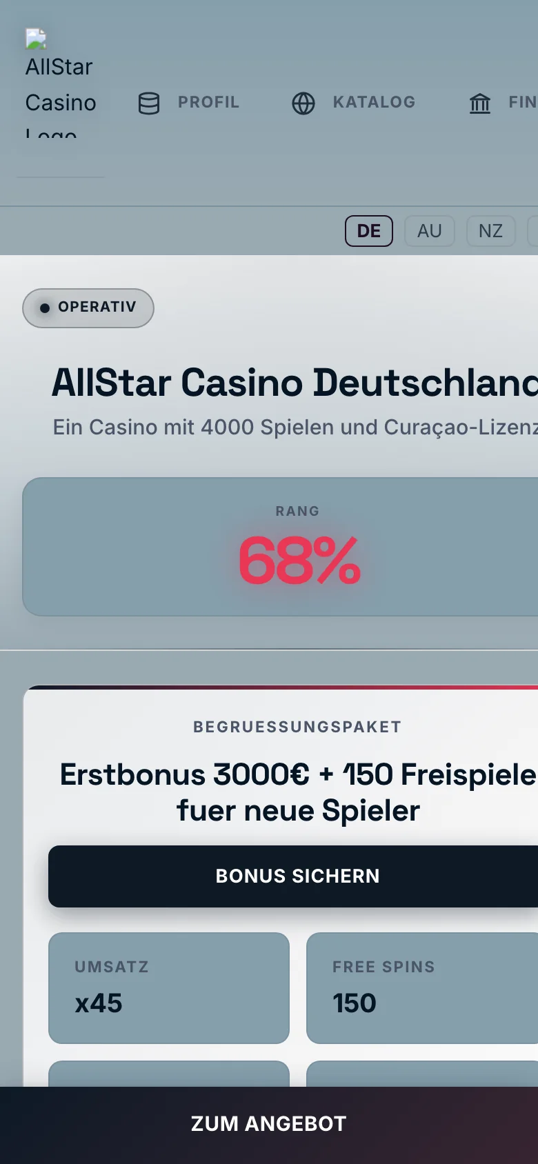 AllStar Casino mobile lobby screenshot