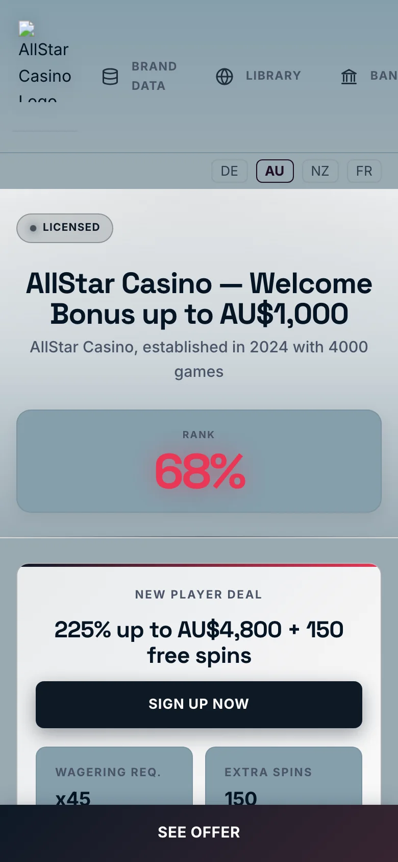 AllStar Casino mobile lobby screenshot